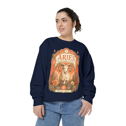 Aries Zodiac Garment-Dyed Sweatshirt – Mystic Ram Artwork