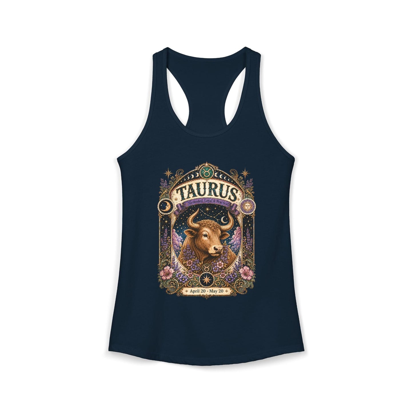 Taurus Zodiac Women's Racerback Tank – Ornate Bull Artwork