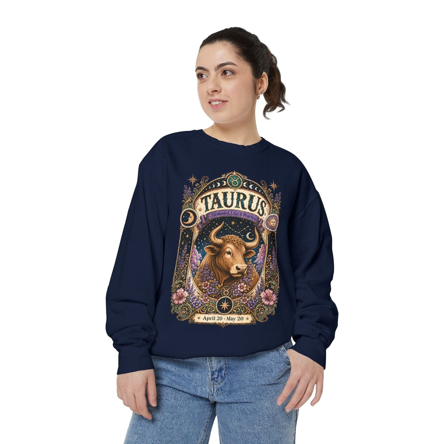 Taurus Zodiac Garment-Dyed Sweatshirt – Mystic Bull Artwork