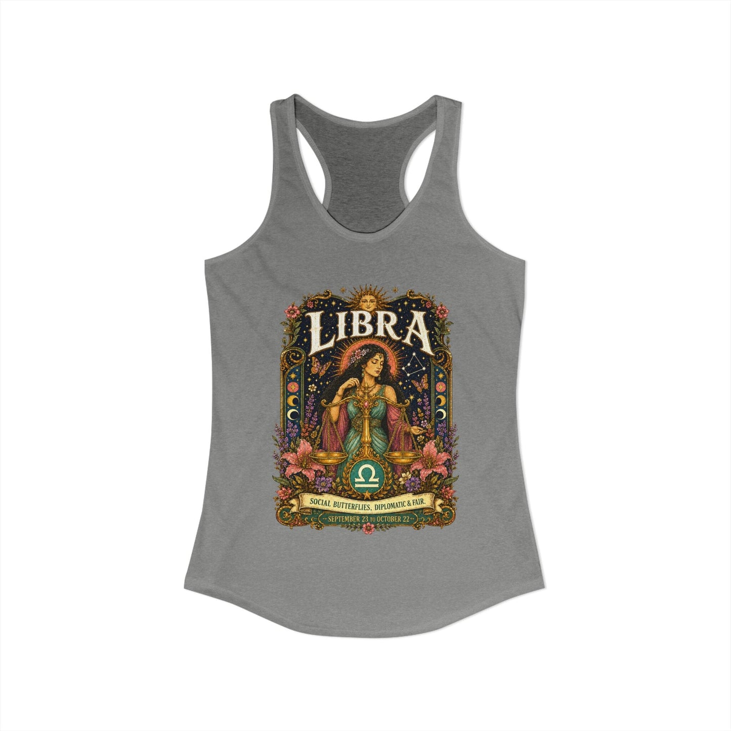 Libra Zodiac Women's Racerback Tank – Ornate Scales Artwork