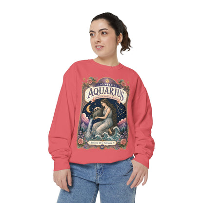 Aquarius Zodiac Garment-Dyed Sweatshirt – Mystic Water Bearer Artwork