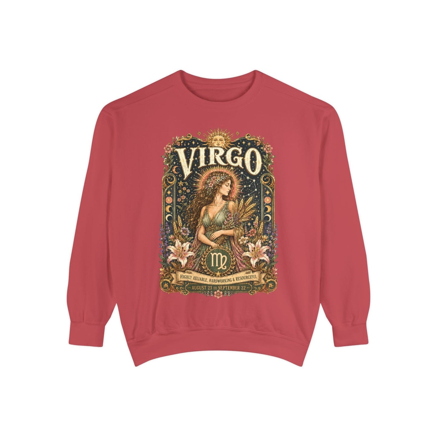 Virgo Zodiac Garment-Dyed Sweatshirt – Mystic Maiden Artwork