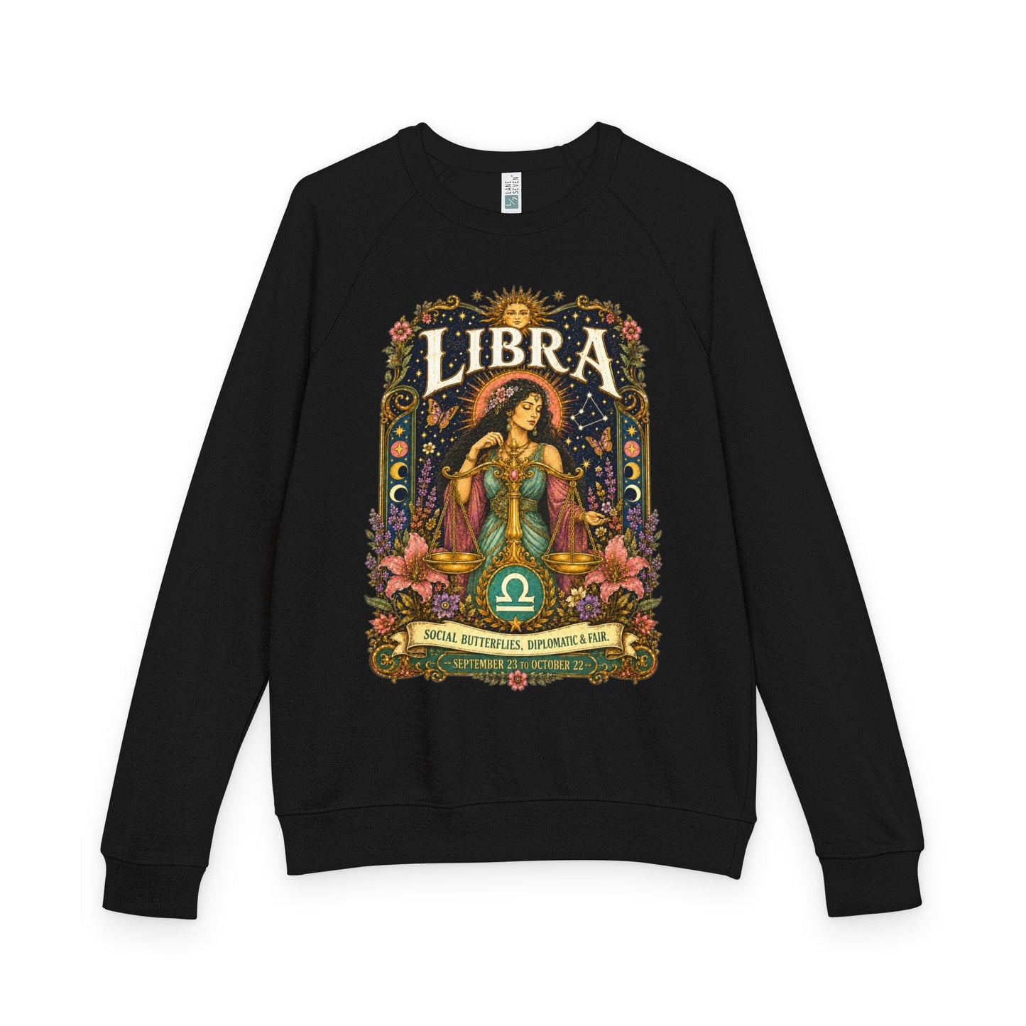 Libra Zodiac Raglan Sweatshirt – Ethereal Scales Artwork