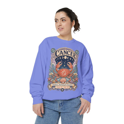 Cancer Zodiac Garment-Dyed Sweatshirt – Mystic Crab Artwork
