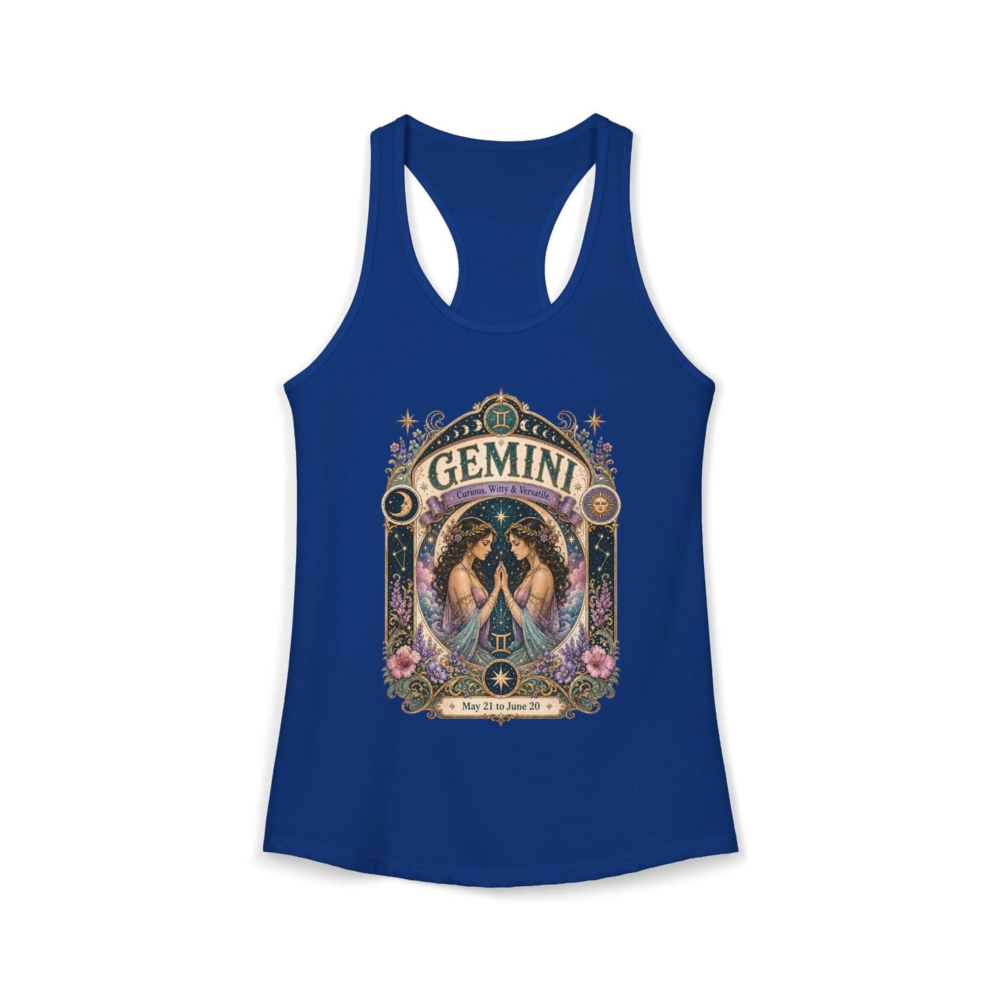 Gemini Zodiac Women's Racerback Tank – Ornate Twins Artwork