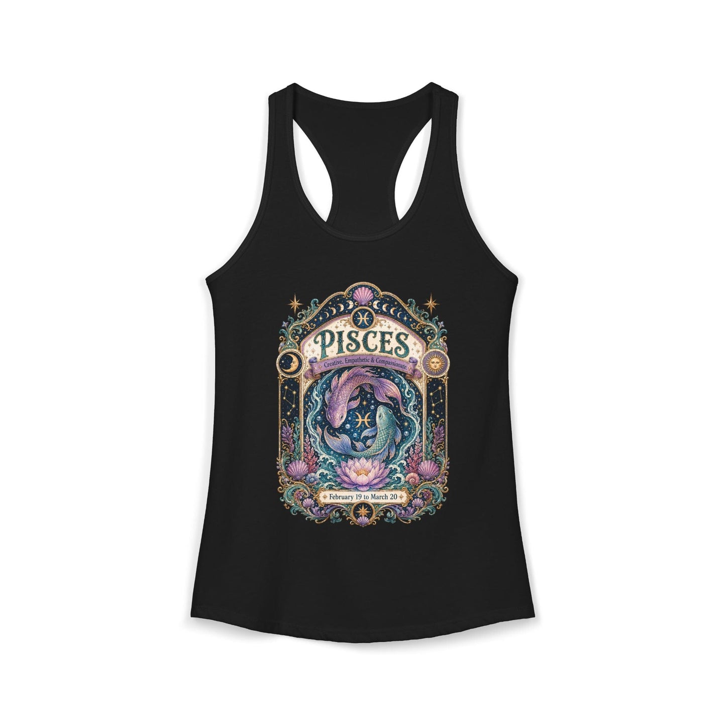 Pisces Zodiac Women's Racerback Tank – Ornate Fish Artwork