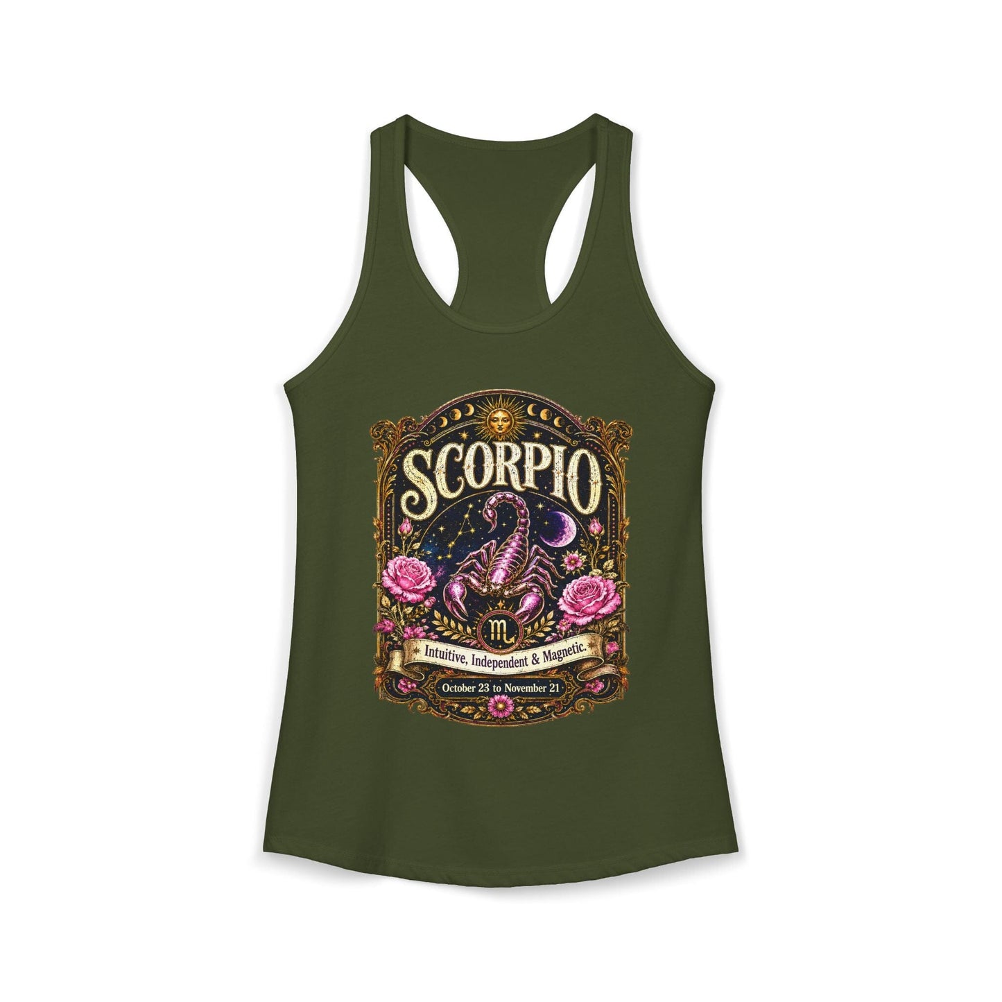 Scorpio Zodiac Women's Racerback Tank – Ornate Scorpion Artwork