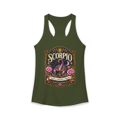 Scorpio Zodiac Women's Racerback Tank – Ornate Scorpion Artwork
