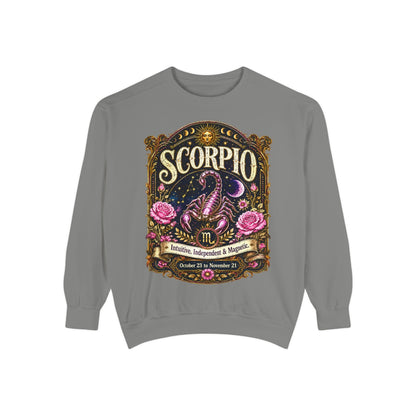 Scorpio Zodiac Garment-Dyed Sweatshirt – Mystic Scorpion Artwork