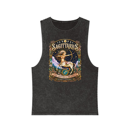 Sagittarius Zodiac Stonewash Tank Top – Cosmic Archer Artwork