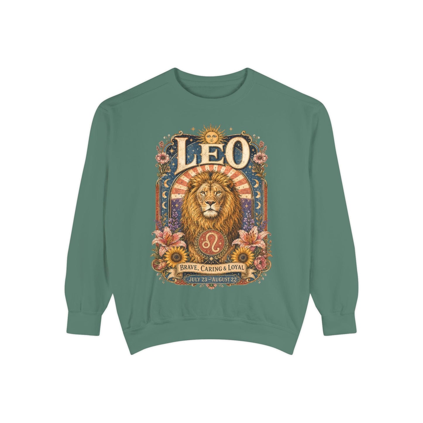 Leo Zodiac Garment-Dyed Sweatshirt – Mystic Lion Artwork