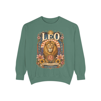 Leo Zodiac Garment-Dyed Sweatshirt – Mystic Lion Artwork