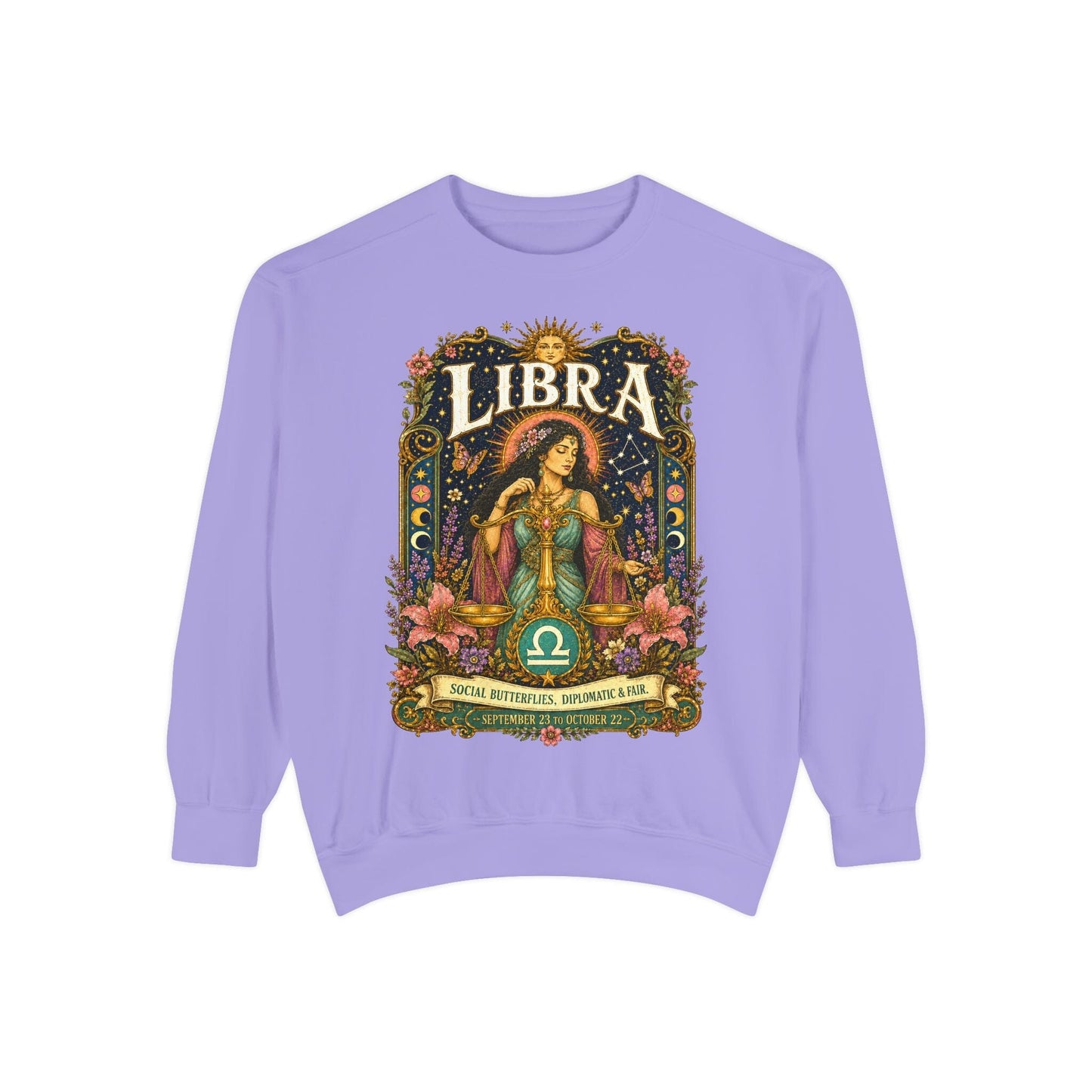 Libra Zodiac Garment-Dyed Sweatshirt – Mystic Scales Artwork