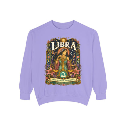 Libra Zodiac Garment-Dyed Sweatshirt – Mystic Scales Artwork
