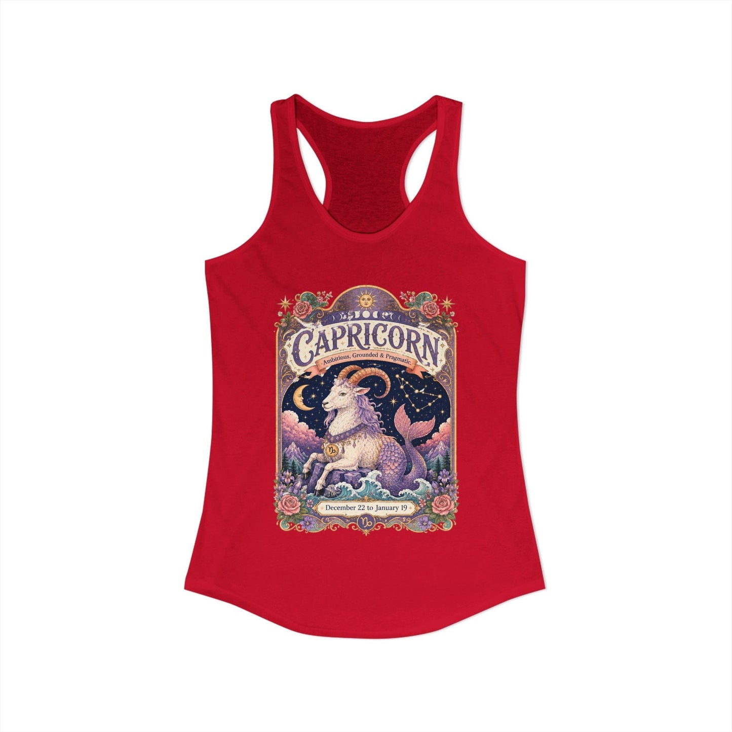 Capricorn Zodiac Women's Racerback Tank – Ornate Sea Goat Artwork