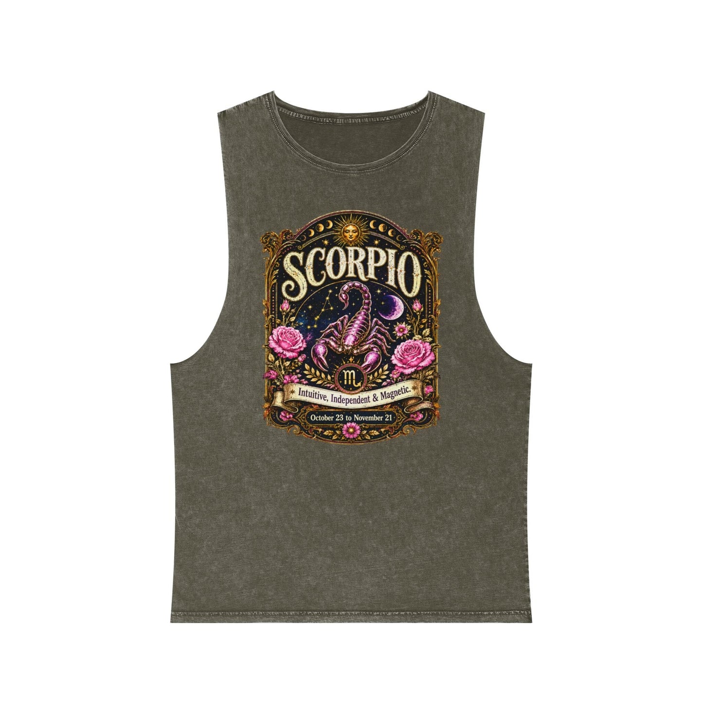 Scorpio Zodiac Stonewash Tank Top – Cosmic Scorpion Artwork