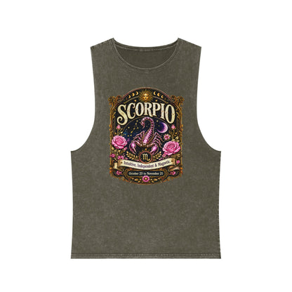 Scorpio Zodiac Stonewash Tank Top – Cosmic Scorpion Artwork