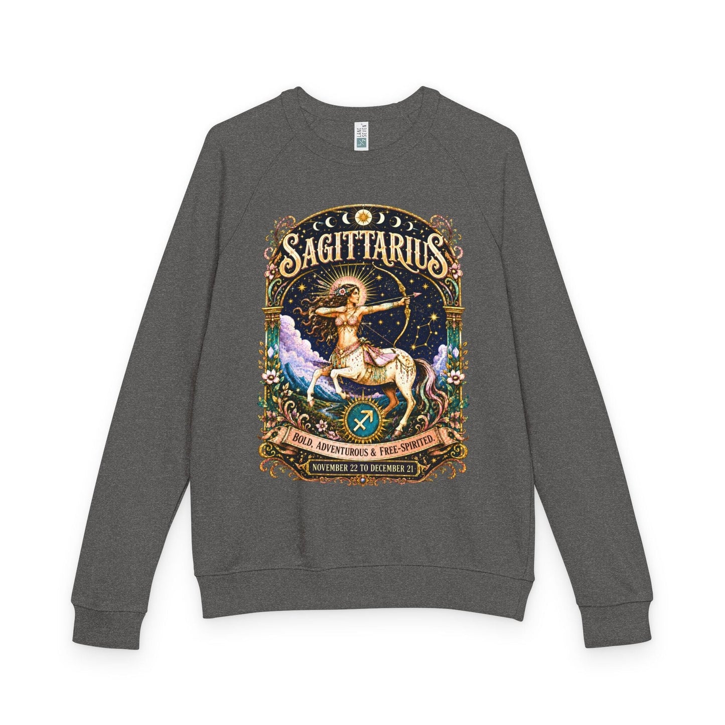 Sagittarius Zodiac Raglan Sweatshirt – Ethereal Archer Artwork