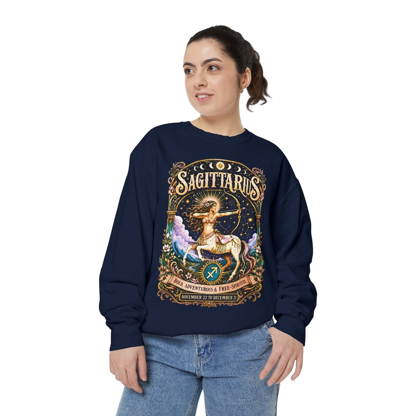 Sagittarius Zodiac Garment-Dyed Sweatshirt – Mystic Archer Artwork