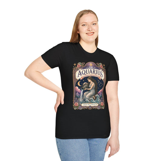Aquarius Zodiac Softstyle T-Shirt – Celestial Water Bearer Artwork