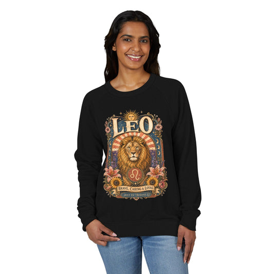 Leo Zodiac Raglan Sweatshirt – Ethereal Lion Artwork