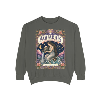 Aquarius Zodiac Garment-Dyed Sweatshirt – Mystic Water Bearer Artwork
