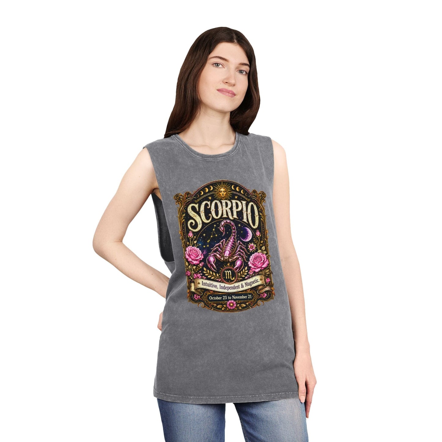 Scorpio Zodiac Stonewash Tank Top – Cosmic Scorpion Artwork