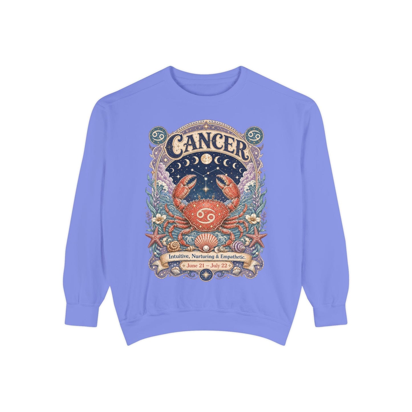 Cancer Zodiac Garment-Dyed Sweatshirt – Mystic Crab Artwork