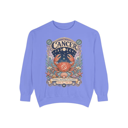 Cancer Zodiac Garment-Dyed Sweatshirt – Mystic Crab Artwork