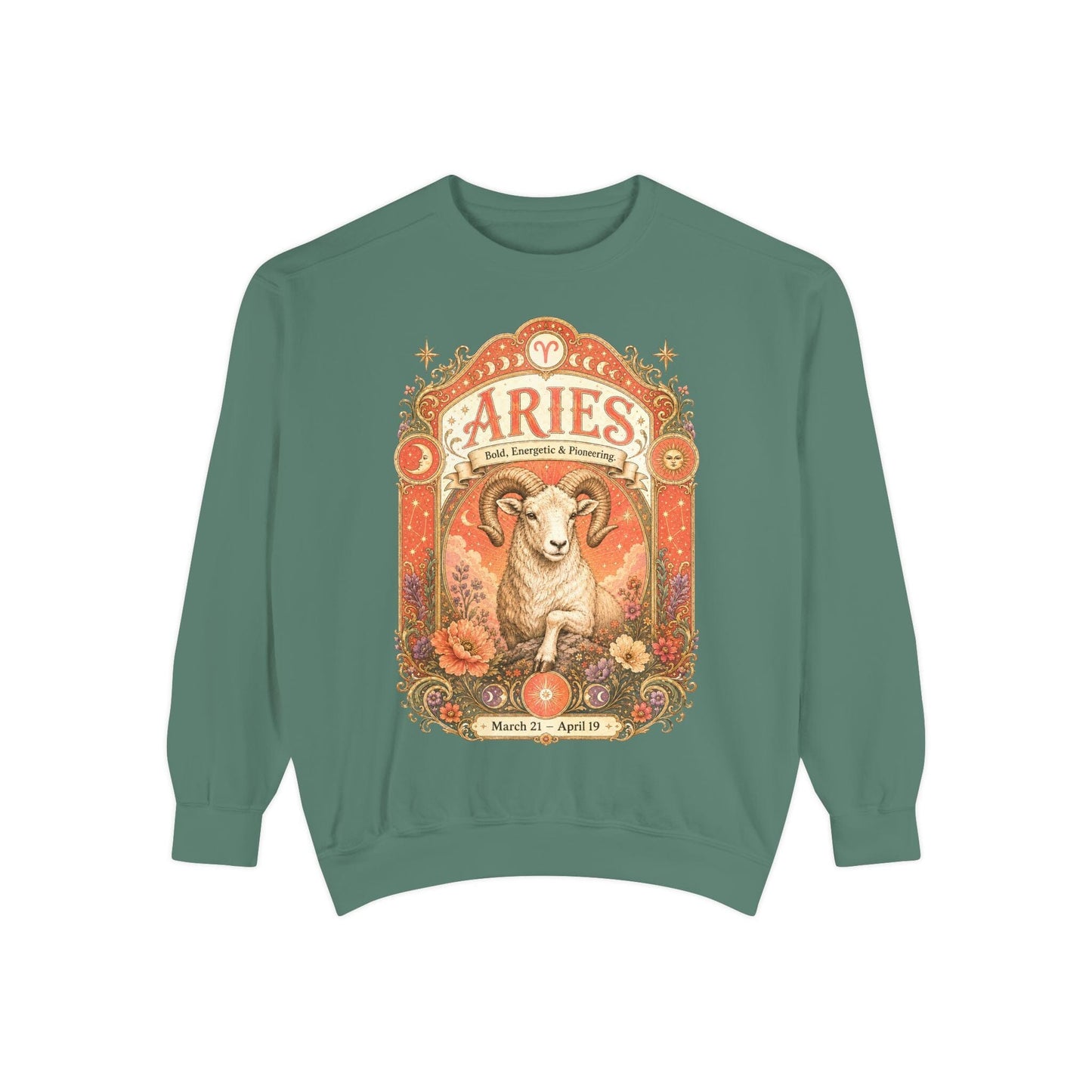 Aries Zodiac Garment-Dyed Sweatshirt – Mystic Ram Artwork