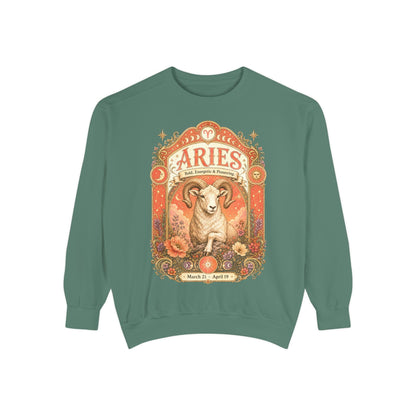 Aries Zodiac Garment-Dyed Sweatshirt – Mystic Ram Artwork
