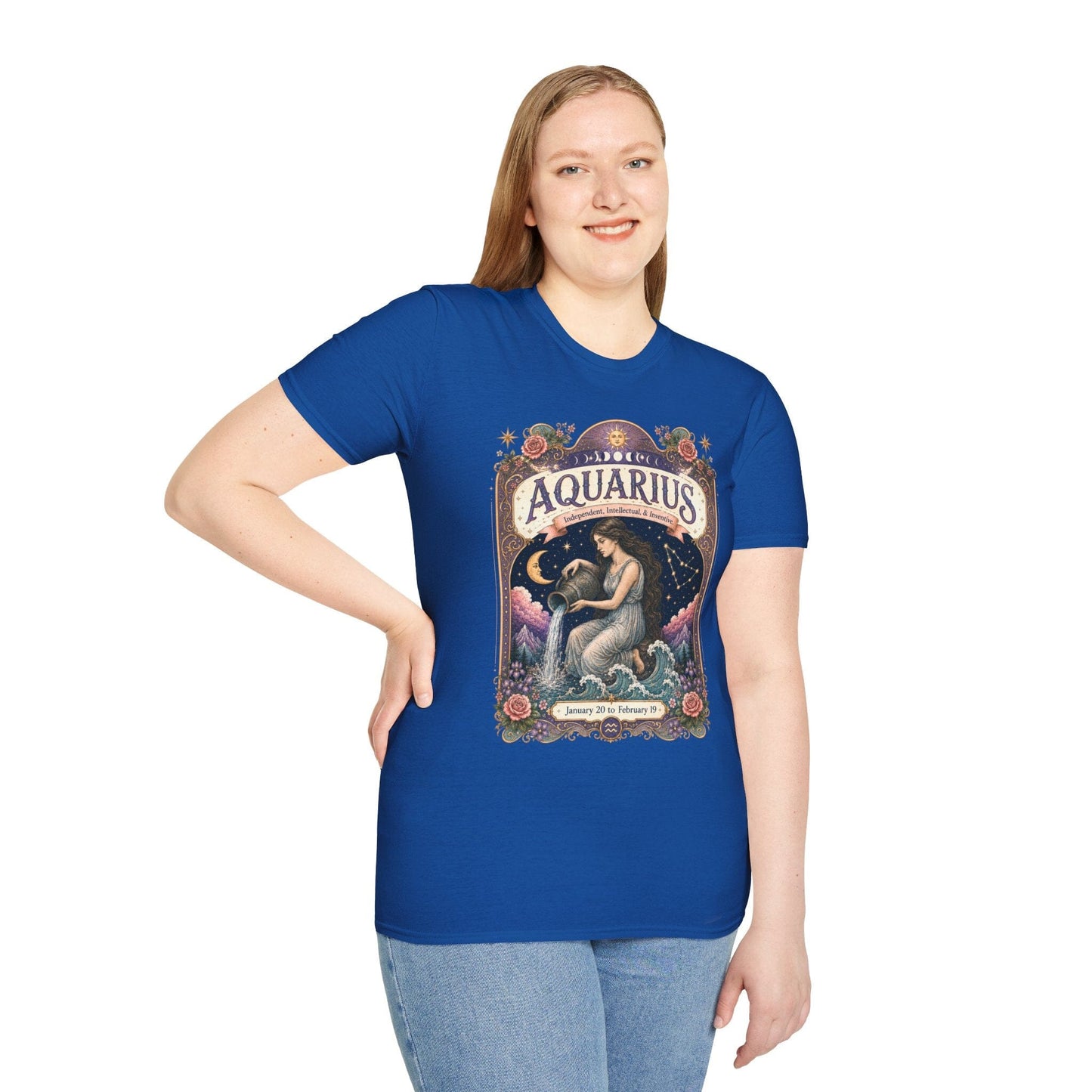 Aquarius Zodiac Softstyle T-Shirt – Celestial Water Bearer Artwork