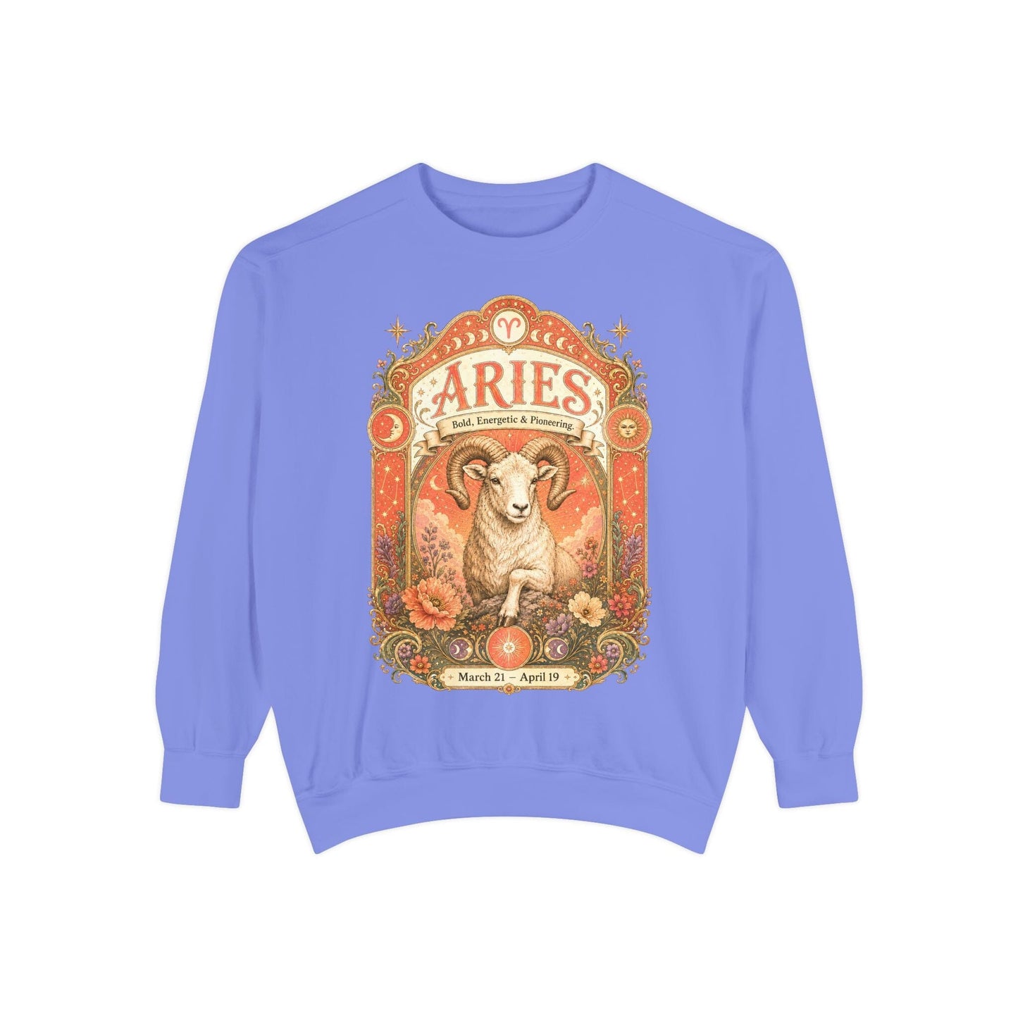 Aries Zodiac Garment-Dyed Sweatshirt – Mystic Ram Artwork