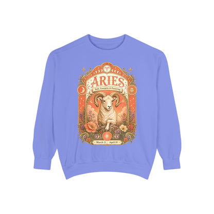 Aries Zodiac Garment-Dyed Sweatshirt – Mystic Ram Artwork