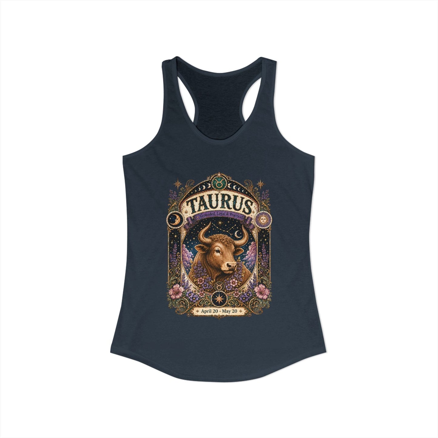 Taurus Zodiac Women's Racerback Tank – Ornate Bull Artwork