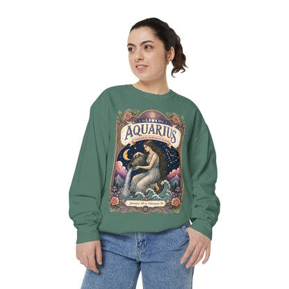 Aquarius Zodiac Garment-Dyed Sweatshirt – Mystic Water Bearer Artwork