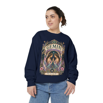 Gemini Zodiac Garment-Dyed Sweatshirt – Mystic Twins Artwork