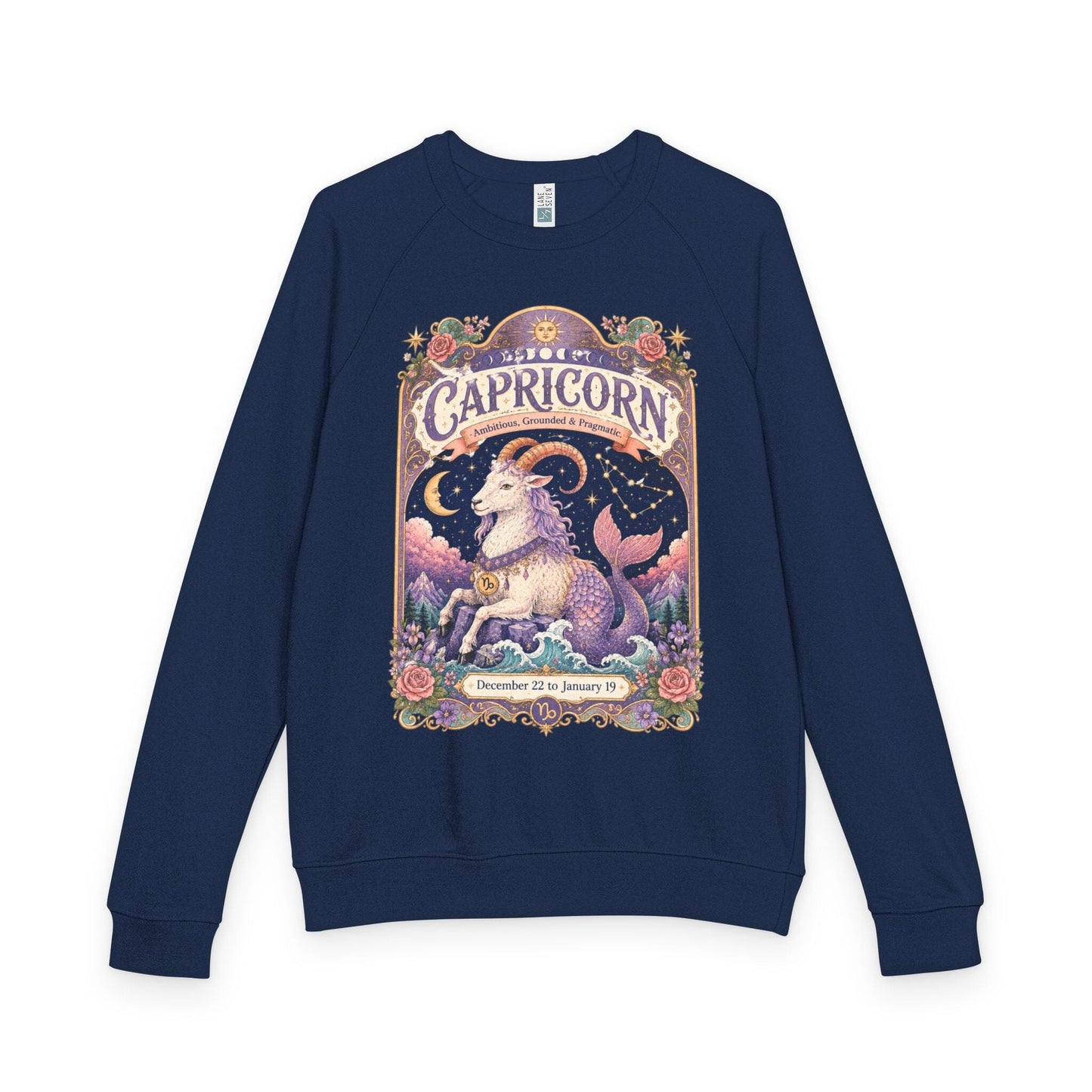 Capricorn Zodiac Raglan Sweatshirt – Ethereal Sea Goat Artwork