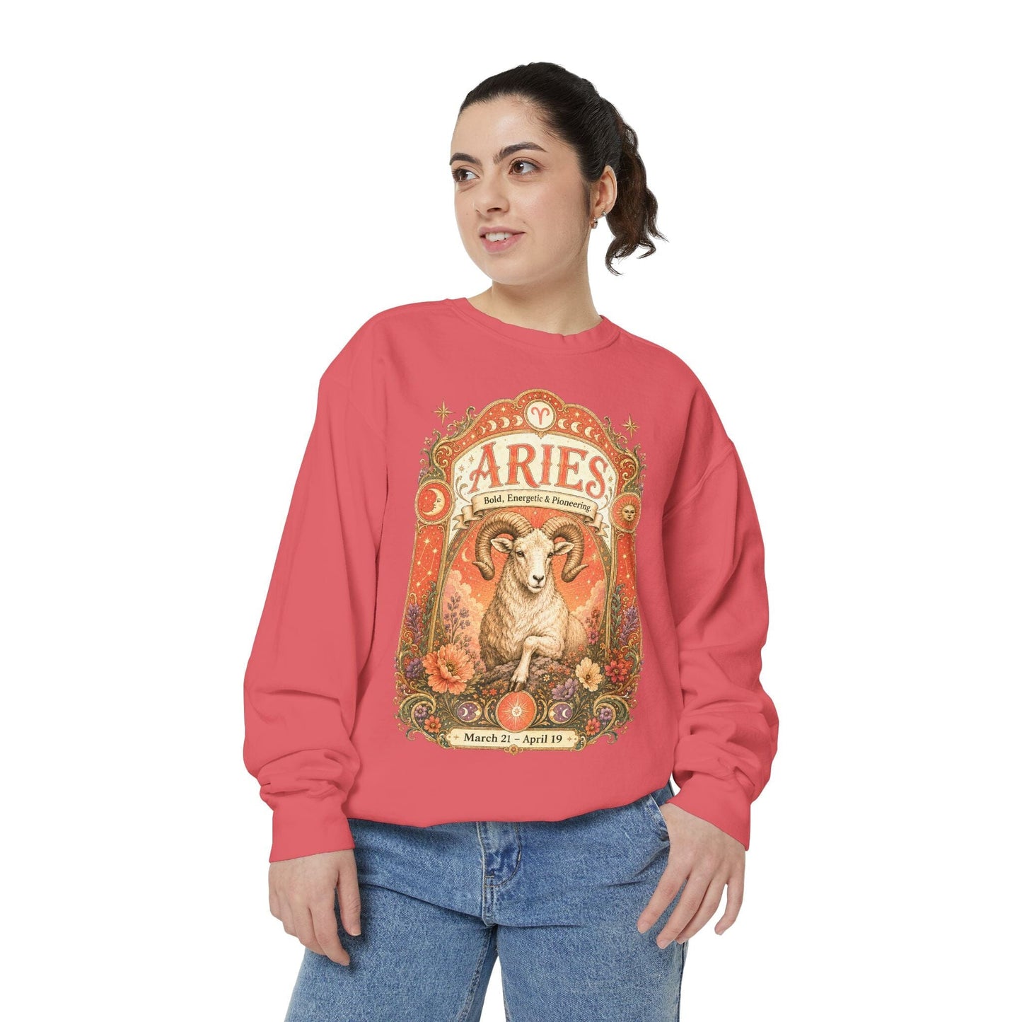 Aries Zodiac Garment-Dyed Sweatshirt – Mystic Ram Artwork