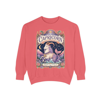 Capricorn Zodiac Garment-Dyed Sweatshirt – Mystic Sea Goat Artwork