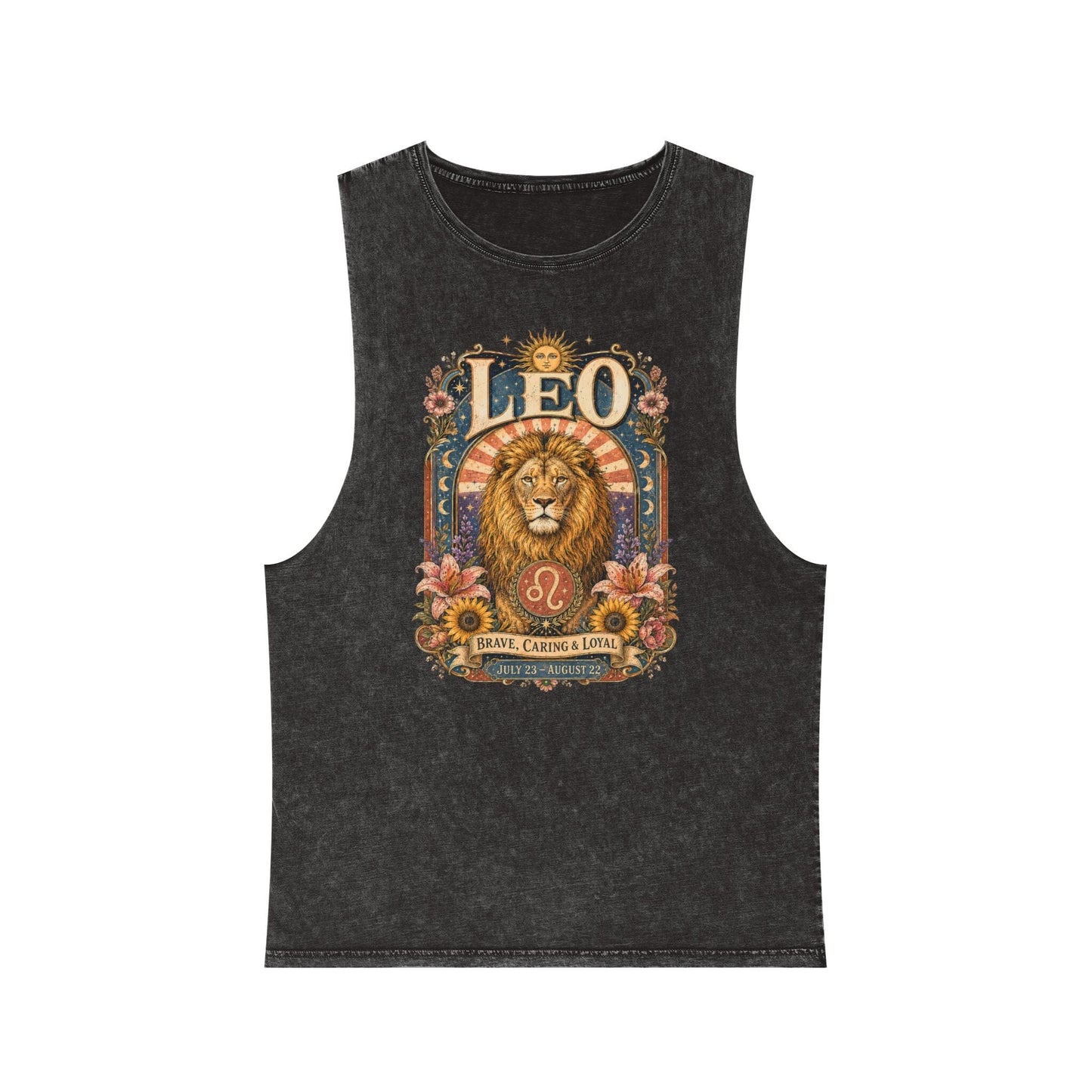 Leo Zodiac Stonewash Tank Top – Cosmic Lion Artwork