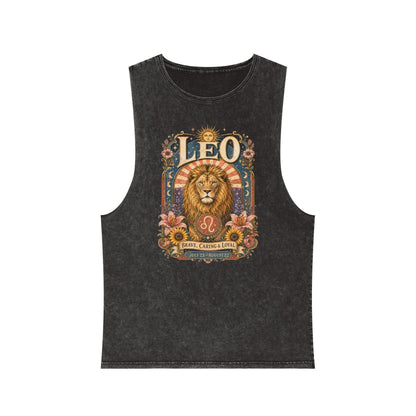 Leo Zodiac Stonewash Tank Top – Cosmic Lion Artwork