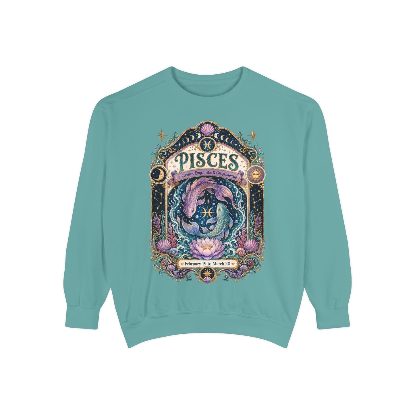 Pisces Zodiac Garment-Dyed Sweatshirt – Mystic Fish Artwork