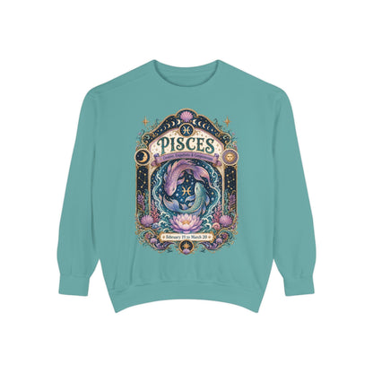 Pisces Zodiac Garment-Dyed Sweatshirt – Mystic Fish Artwork