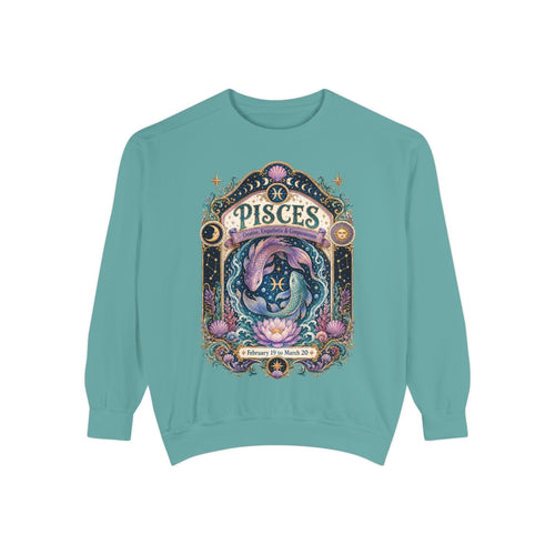 Pisces Zodiac Garment-Dyed Sweatshirt – Mystic Fish Artwork
