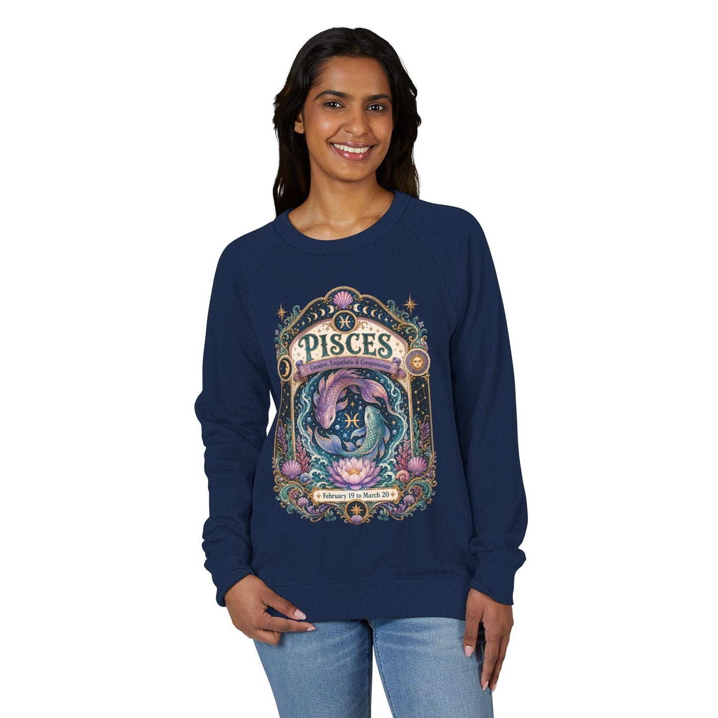 Pisces Zodiac Raglan Sweatshirt – Ethereal Fish Artwork