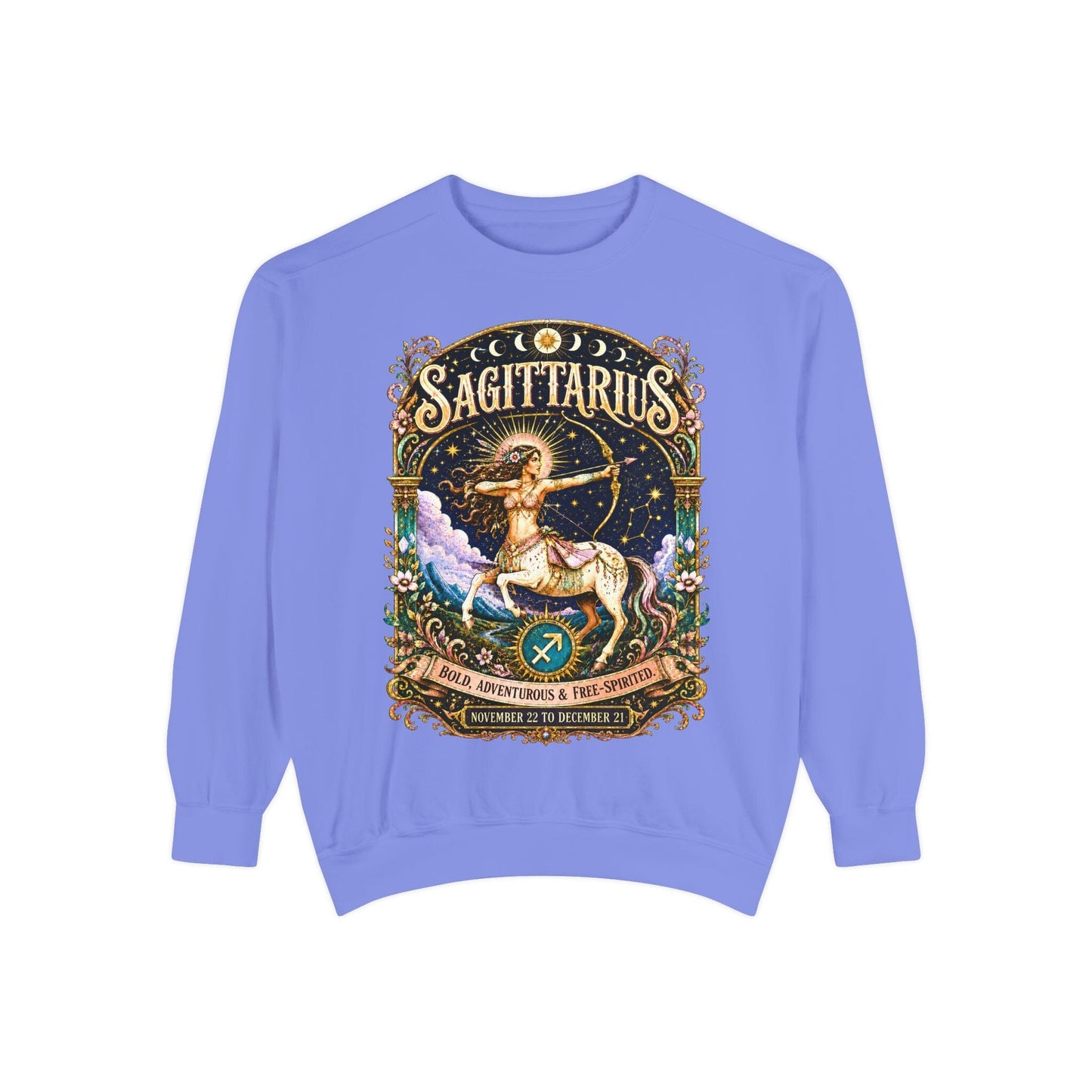 Sagittarius Zodiac Garment-Dyed Sweatshirt – Mystic Archer Artwork