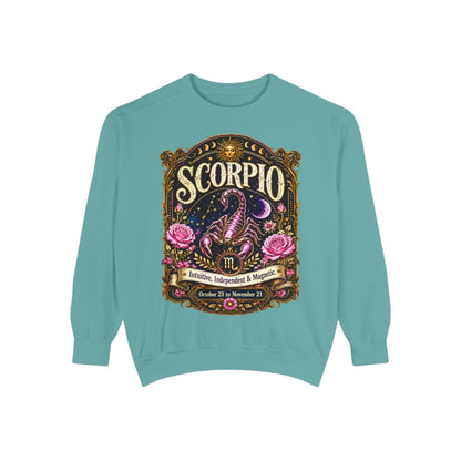 Scorpio Zodiac Garment-Dyed Sweatshirt – Mystic Scorpion Artwork