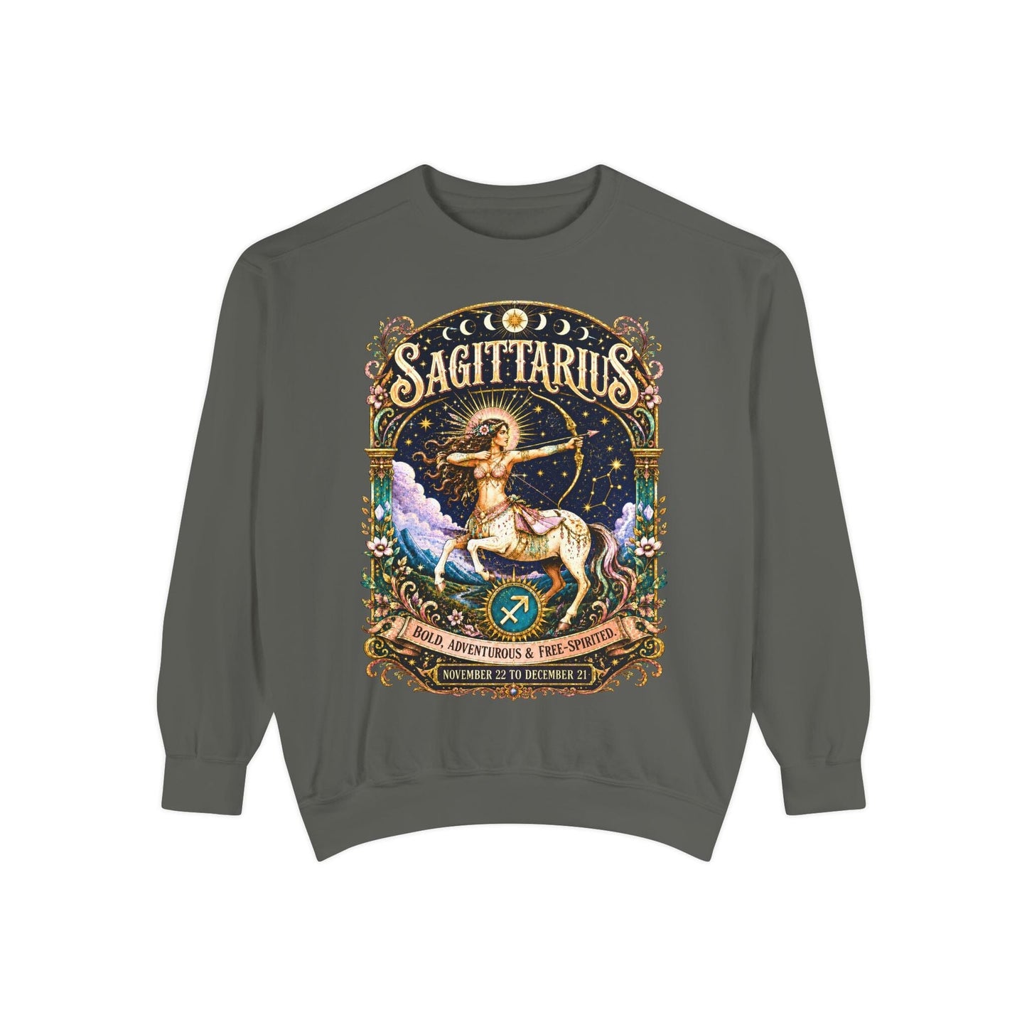 Sagittarius Zodiac Garment-Dyed Sweatshirt – Mystic Archer Artwork