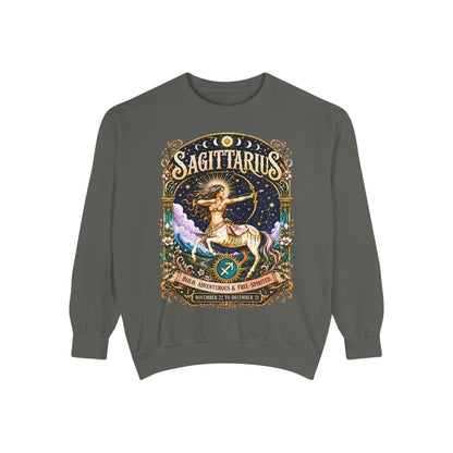 Sagittarius Zodiac Garment-Dyed Sweatshirt – Mystic Archer Artwork